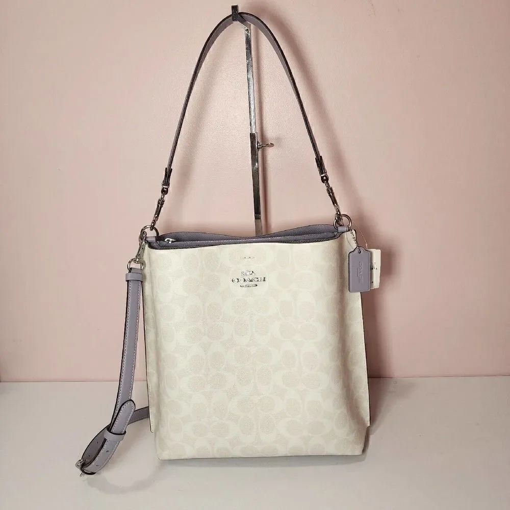 NWT COACH CA561 MOLLIE BUCKET BAG IN SIGNATURE CANVAS Chalk Mist Purple